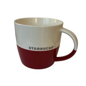 Starbucks 2011 Large Red & White Mug Bone China Coffee Cup 4" Wide Collectible